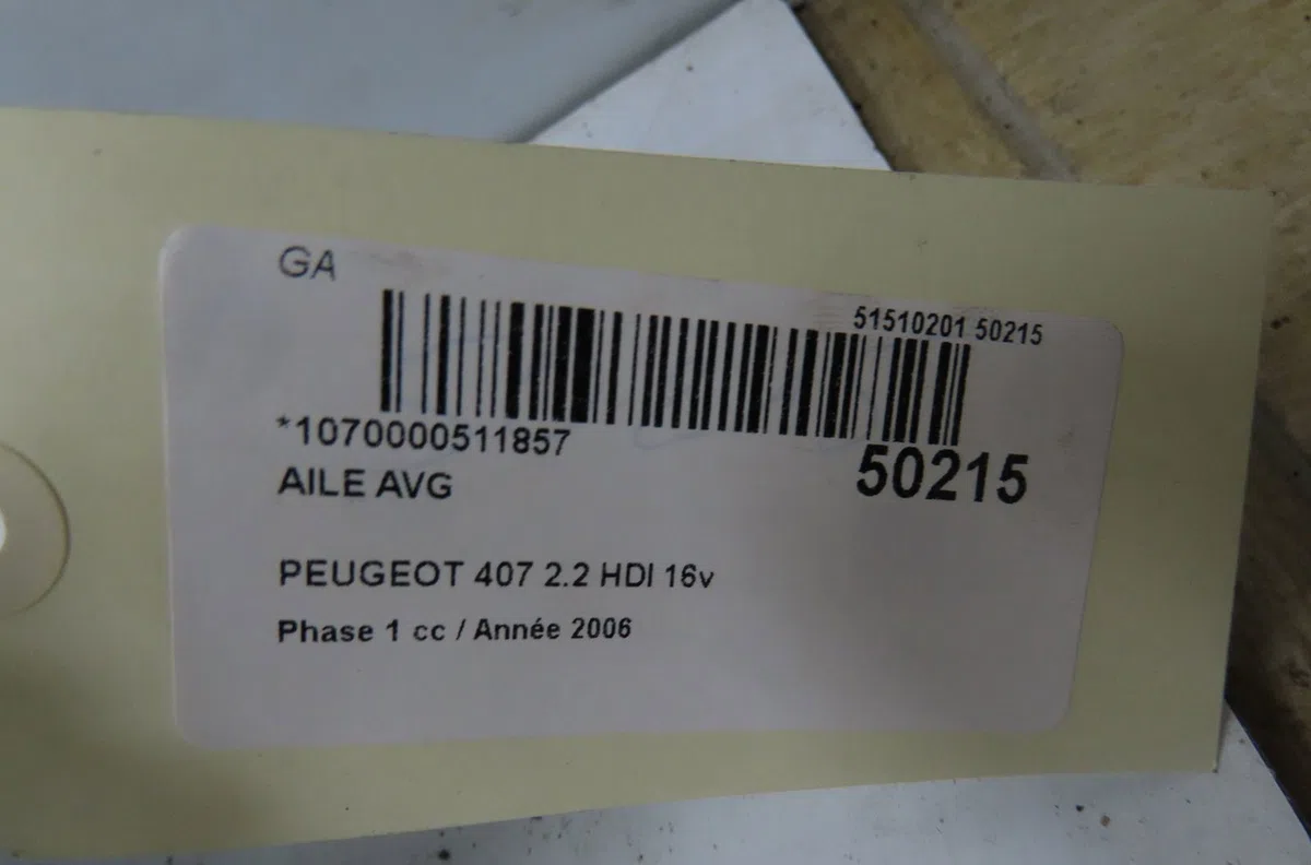 Aile avant gauche Peugeot 407 (6D_) 2.2 hdi 170 (6d4hth) (2006-2010) occasion