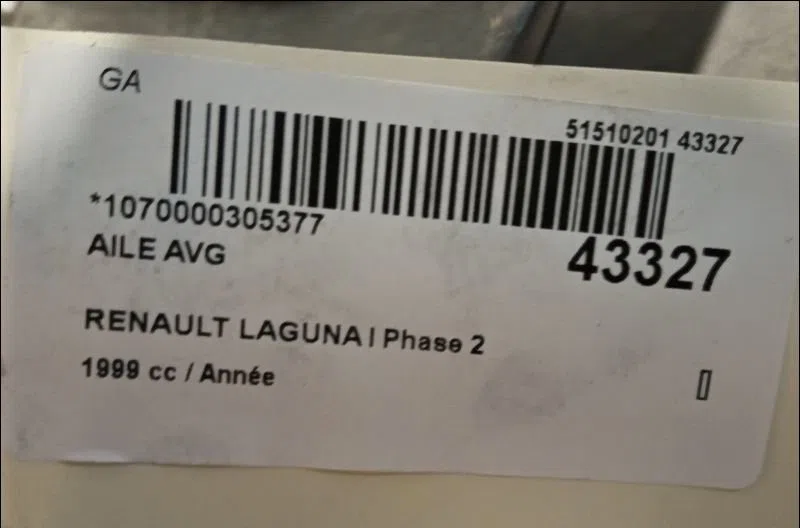 Aile avant gauche Renault LAGUNA I (B56_, 556_) 2.0 (556a) (1999-2001) occasion
