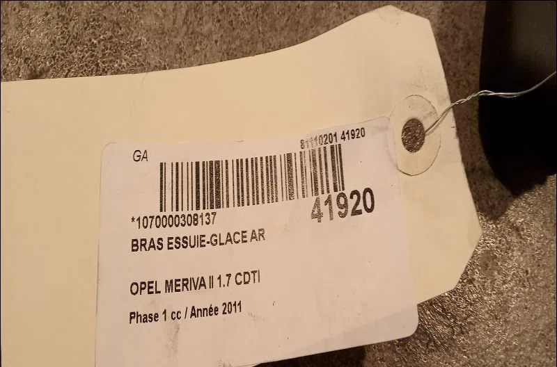 Bras essuie-glace arrière Opel MERIVA B Monospace (S10) 1.7 cdti (75) (2010-2017) occasion