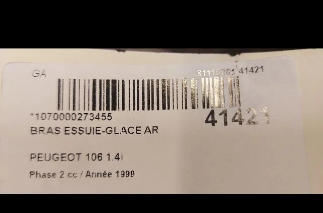 Bras essuie-glace arrière Peugeot 106 II (1A_, 1C_) 1.4 i (1996-2004) occasion