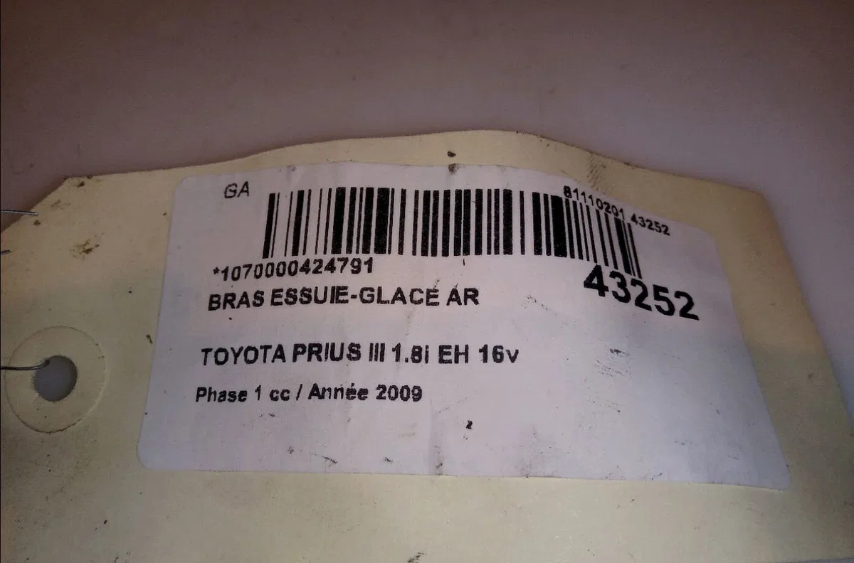 Bras essuie-glace arrière Toyota PRIUS (_W3_) 1.8 hybrid (zvw3_) (2008) occasion