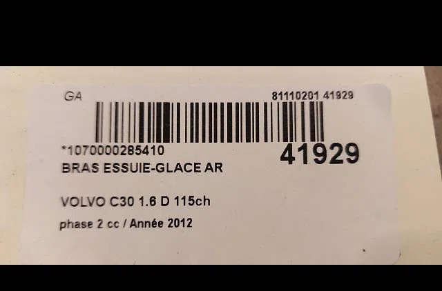 Bras essuie-glace arrière Volvo C30 (533) D2 (2010-2012) occasion