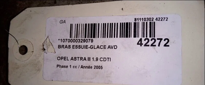 Bras essuie-glace avant droit Opel ASTRA H (A04) 1.9 cdti 16v (l48) (2004-2010) occasion