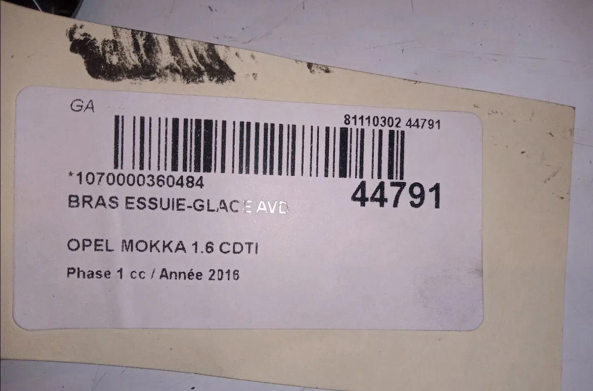 Bras essuie-glace avant droit Opel MOKKA - MOKKA X (J13) 1.6 cdti (_76) (2015) occasion