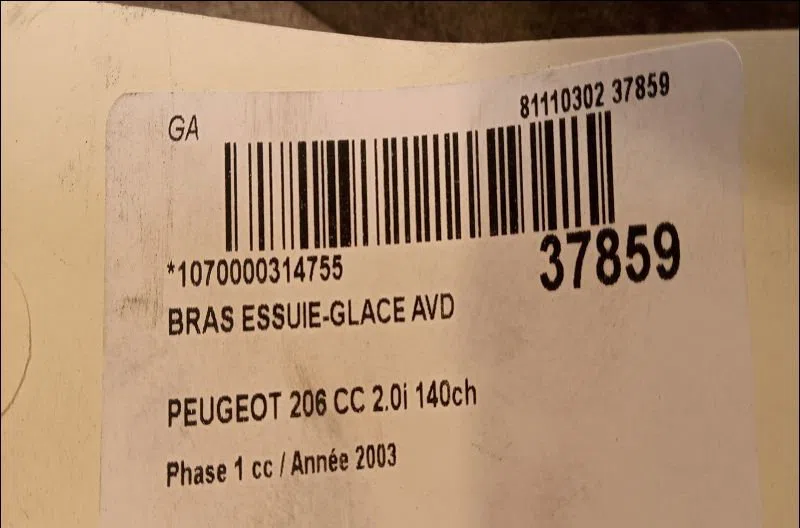 Bras essuie-glace avant droit PEUGEOT 206 CC 2003 occasion
