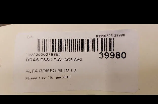 Bras essuie-glace avant gauche Alfa romeo MITO (955_) 1.3 multijet (955axp1a, 955ayc1a) (2009-2018) 3 portes occasion