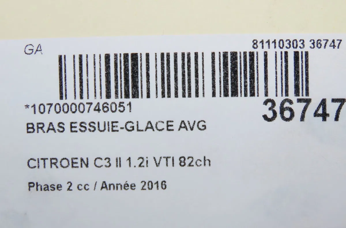 Bras essuie-glace avant gauche Citroen C3 II (SC_) 1.2 vti 82 (2012-2016) 5 portes occasion