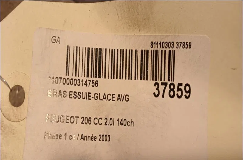 Bras essuie-glace avant gauche PEUGEOT 206 CC 2003 occasion