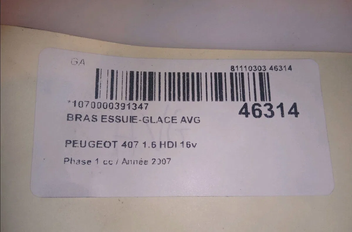 Bras essuie-glace avant gauche Peugeot 407 (6D_) 1.6 hdi 110 (6d9hzc, 6d9hyc) (2004-2010) occasion