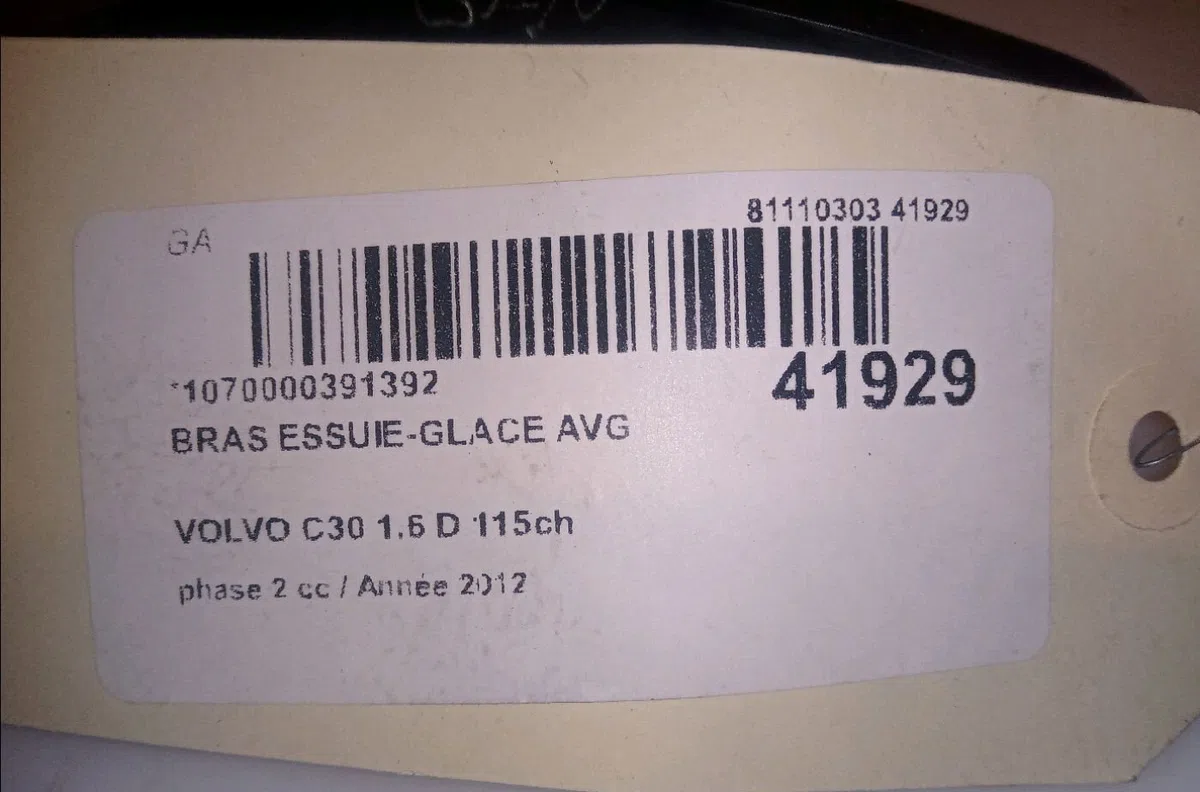 Bras essuie-glace avant gauche Volvo C30 (533) D2 (2010-2012) occasion