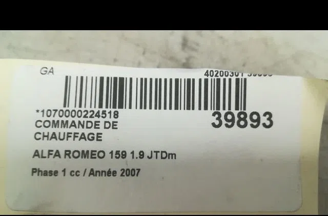 Commande de chauffage Alfa romeo 159 Sportwagon (939_) 1.9 jtdm 16v (939bxc1b, 939bxc12) (2006-2011) occasion