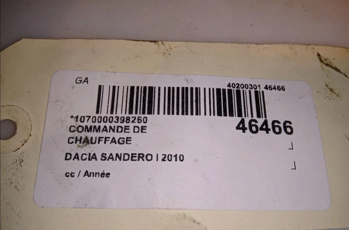 Commande de chauffage Dacia SANDERO 1.4 mpi lpg (2009) occasion