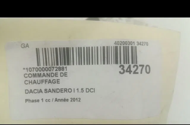 Commande de chauffage Dacia SANDERO 1.5 dci (2010) 5 portes occasion