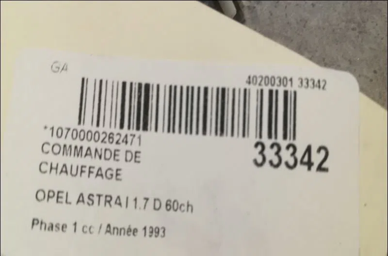 Commande de chauffage Opel ASTRA F 3-5 portes (T92) 1.7 d (f08, m08, f68, m68) (1991-1992) occasion