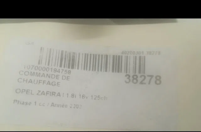 Commande de chauffage Opel ZAFIRA A Monospace (T98) 1.8 16v (f75) (1999-2000) occasion