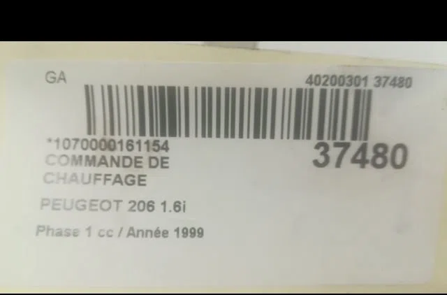 Commande de chauffage Peugeot 206 3-5 portes (2A-C) 1.6 i (1998-2000) occasion