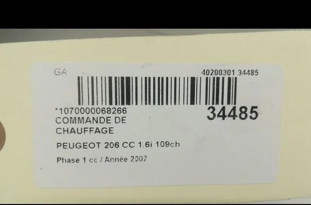 Commande de chauffage Peugeot 206 CC (2D) 1.6 16v (2dnfuf, 2dnfur) (2000-2007) 2 portes occasion