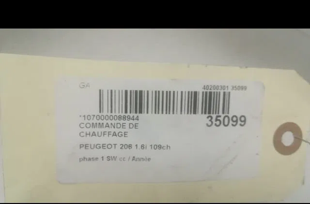 Commande de chauffage Peugeot 206 SW (2E-K) 1.6 16v (2002) occasion