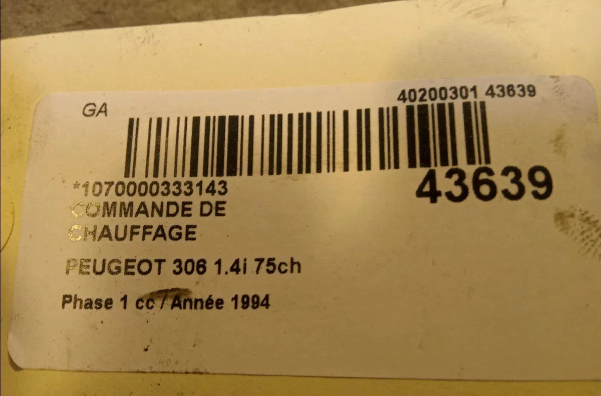 Commande de chauffage Peugeot 306 3-5 portes (7A, 7C, N3, N5) 1.4 (1993-2001) 5 portes occasion