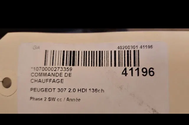Commande de chauffage Peugeot 307 Break (3E) 2.0 hdi 135 (2004-2008) 5 portes occasion