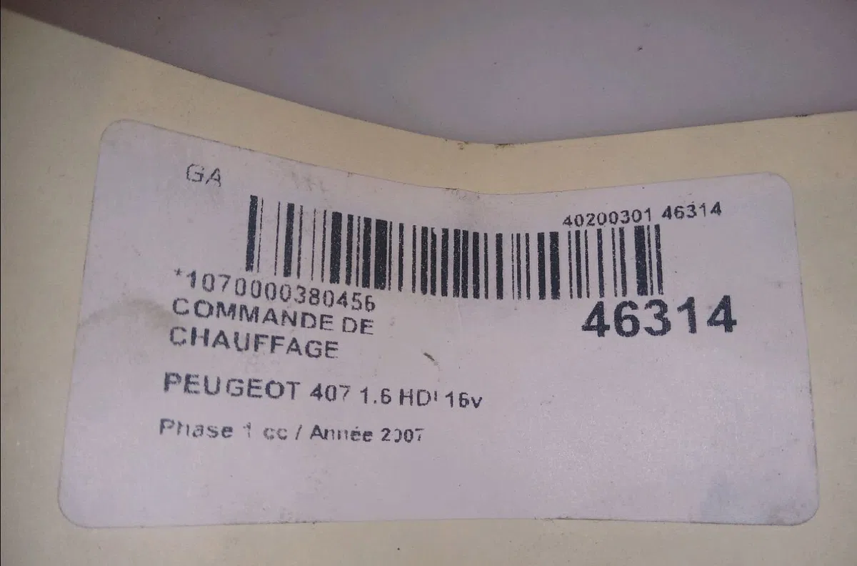 Commande de chauffage Peugeot 407 (6D_) 1.6 hdi 110 (6d9hzc, 6d9hyc) (2004-2010) occasion