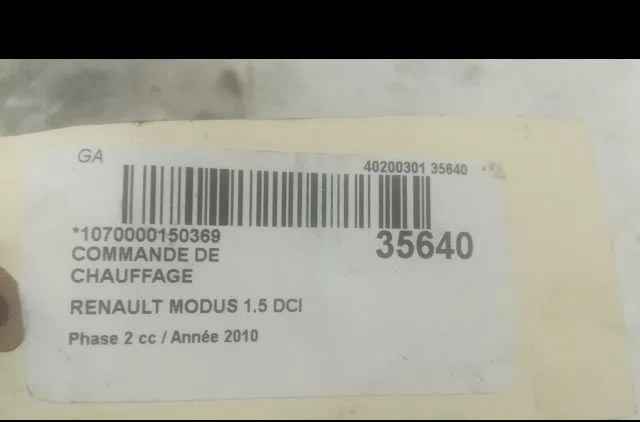 Commande de chauffage Renault MODUS - GRAND MODUS (F-JP0_) 1.5 dci 75 (2010) 5 portes occasion
