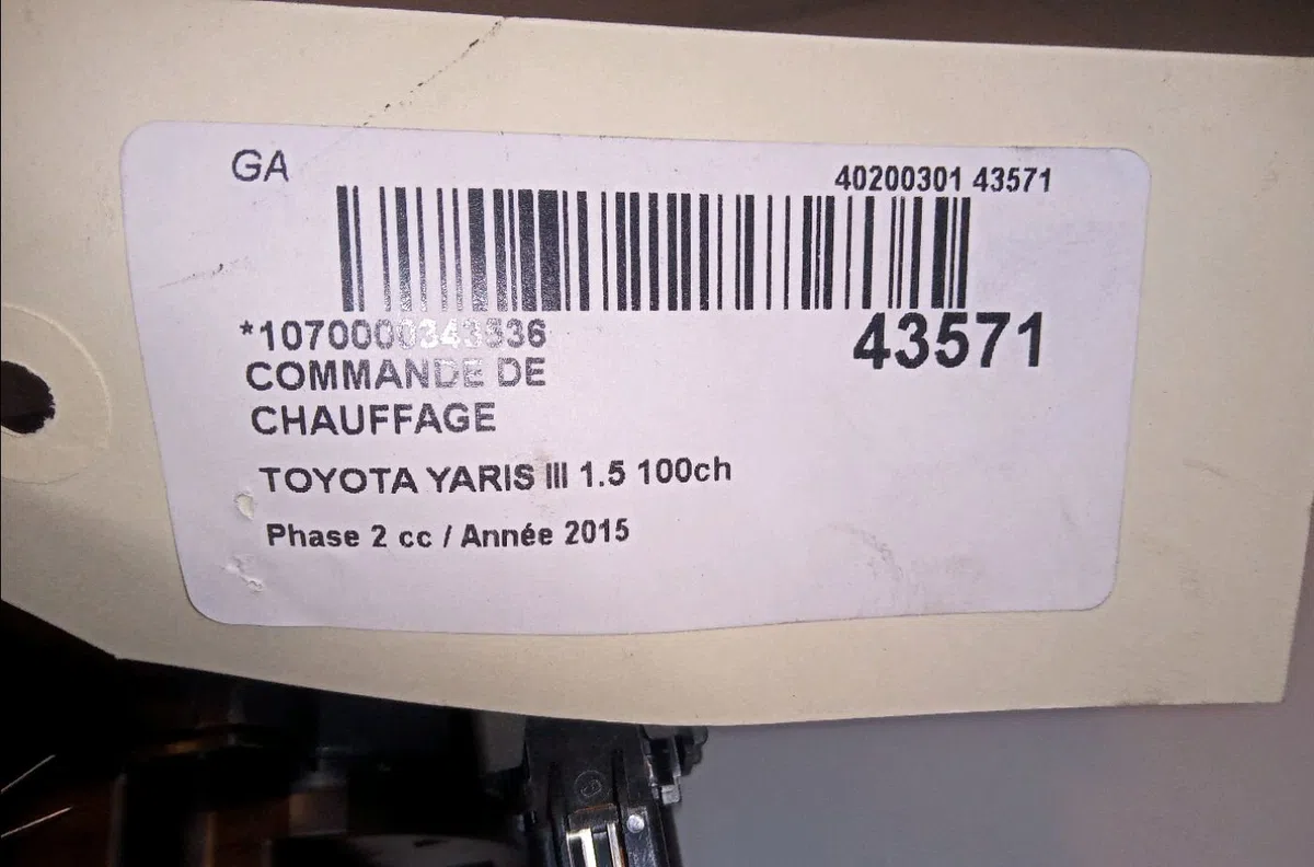 Commande de chauffage Toyota YARIS (_P13_) 1.5 hybrid (nhp130_) (2012) occasion