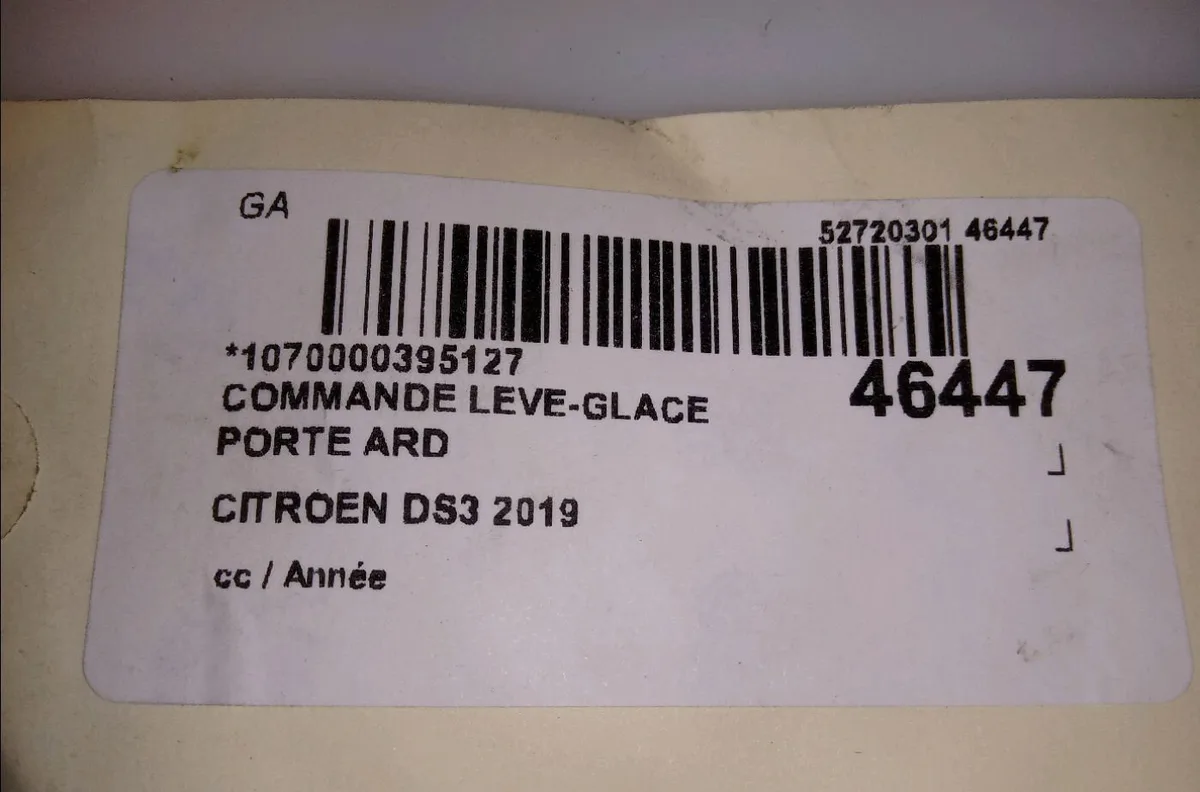 Commande leve-glace porte arrière droite Ds DS 3 CROSSBACK (UR_, UC_, UJ_) 1.2 puretech 130 (2018) occasion