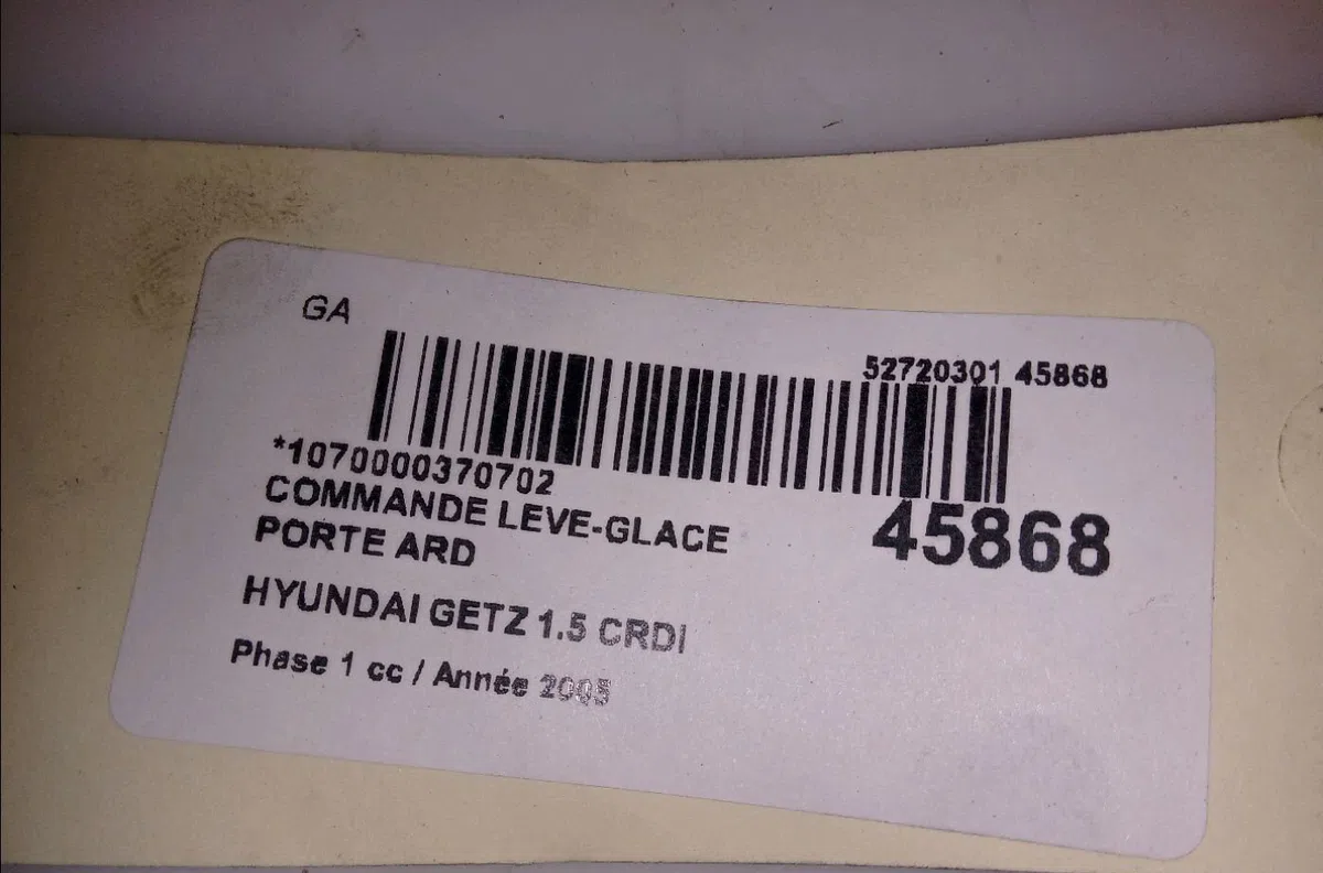 Commande leve-glace porte arrière droite Hyundai GETZ (TB) 1.5 crdi (2003-2005) 5 portes occasion