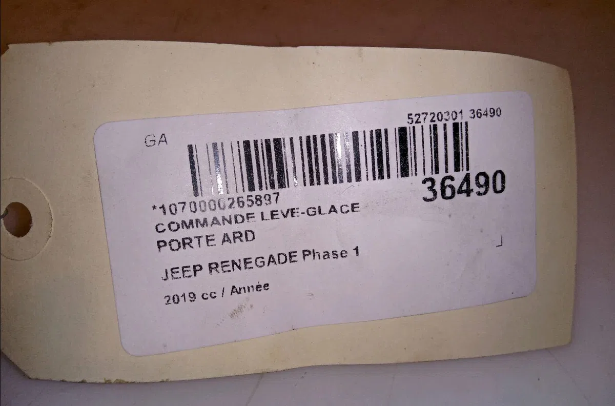 Commande leve-glace porte arrière droite JEEP RENEGADE 2019 occasion