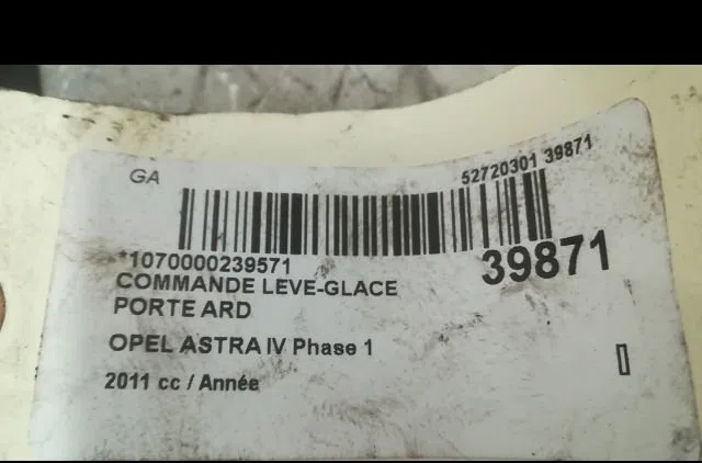 Commande leve-glace porte arrière droite Opel ASTRA J Sports Tourer (P10) 2.0 cdti (35) (2010-2015) occasion
