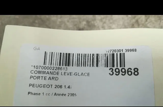 Commande leve-glace porte arrière droite Peugeot 206 3-5 portes (2A-C) 1.4 i (1998-2012) 3 portes occasion
