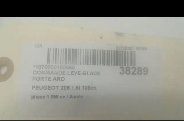 Commande leve-glace porte arrière droite Peugeot 206 SW (2E-K) 1.6 16v (2002) occasion