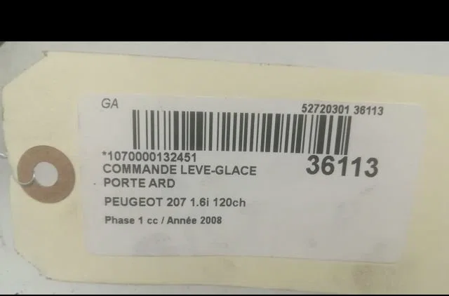 Commande leve-glace porte arrière droite PEUGEOT 207 2008 occasion