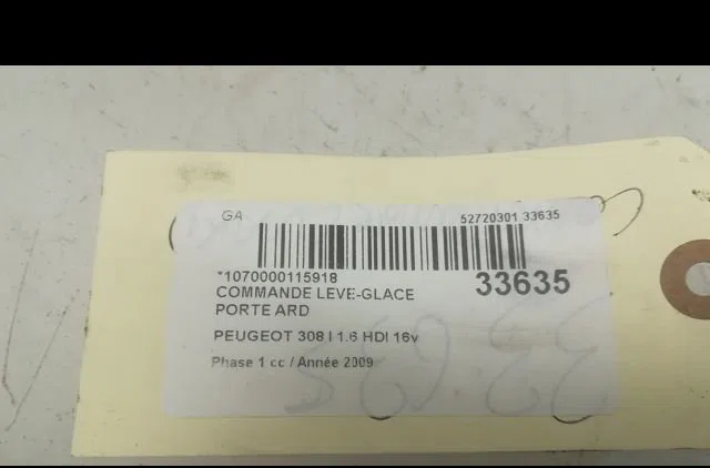 Commande leve-glace porte arrière droite Peugeot 308 SW I (4E_, 4H_) 1.6 hdi (2009-2014) 5 portes occasion