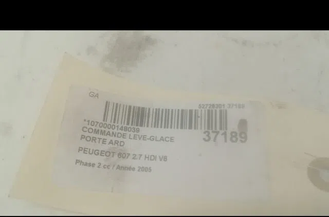 Commande leve-glace porte arrière droite Peugeot 607 (9D, 9U) 2.7 hdi 24v (2004-2011) occasion
