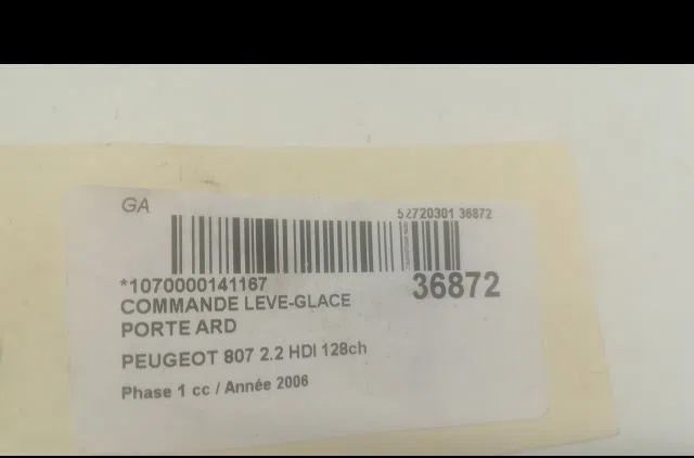 Commande leve-glace porte arrière droite Peugeot 807 (EB_) 2.2 hdi (2002) occasion