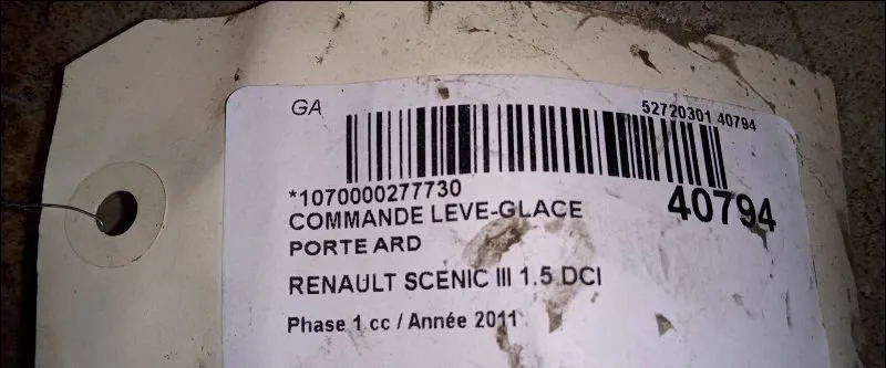 Commande leve-glace porte arrière droite Renault GRAND SCÉNIC III (JZ0-1_) 1.5 dci (2009) 5 portes occasion