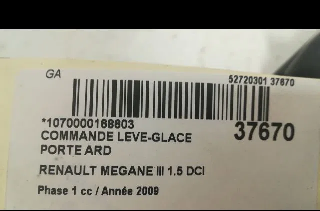 Commande leve-glace porte arrière droite Renault MEGANE III 3-5 portes (BZ0-1_, B3_) 1.5 dci (2009) 5 portes occasion