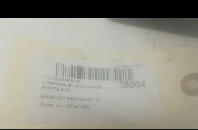 Commande leve-glace porte arrière droite Renault MEGANE III 3-5 portes (BZ0-1_, B3_) 1.6 16v hi-flex (bz03) (2008-2015) 