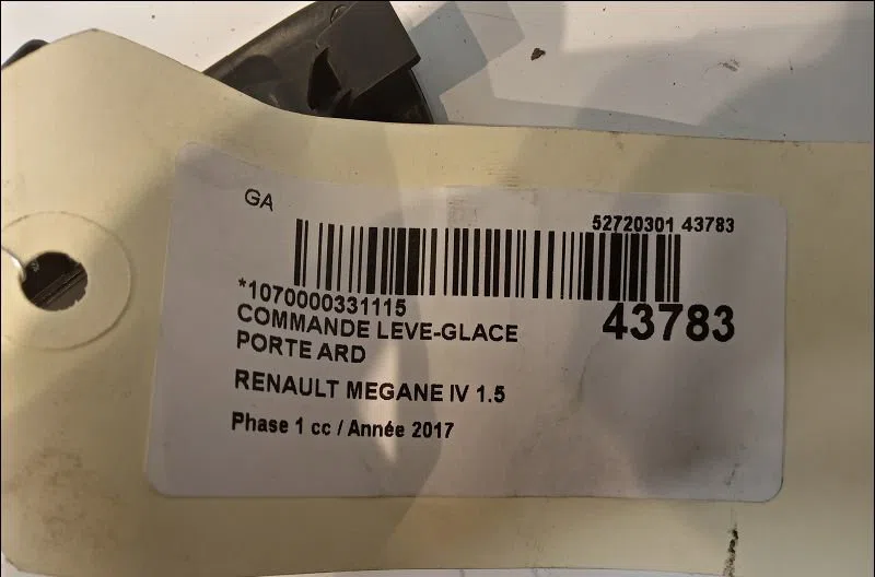 Commande leve-glace porte arrière droite Renault MEGANE IV Estate (K9A-M-N_) 1.5 dci 90 (2016) occasion