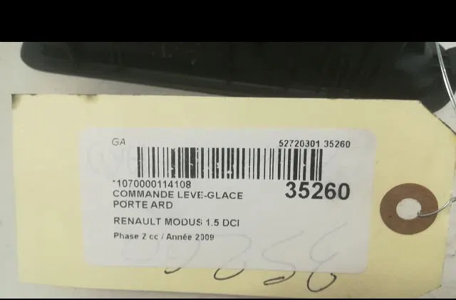 Commande leve-glace porte arrière droite RENAULT MODUS 2009 occasion