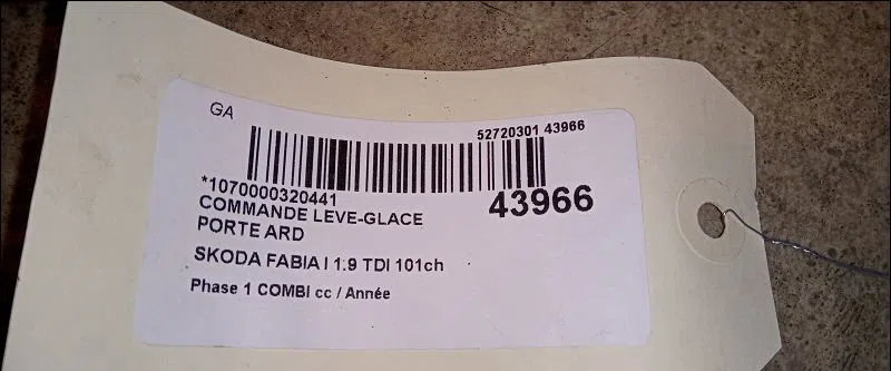 Commande leve-glace porte arrière droite Skoda FABIA I Combi (6Y5) 1.9 tdi (2000-2007) occasion
