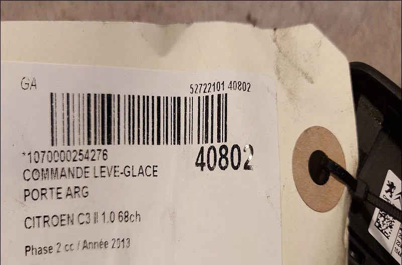 Commande leve-glace porte arrière gauche Citroen C3 II (SC_) 1.0 vti 68 (2012) 5 portes occasion