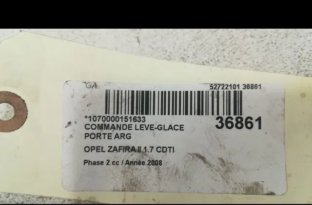 Commande leve-glace porte arrière gauche Opel ZAFIRA - ZAFIRA FAMILY B (A05) 1.7 cdti (m75) (2008-2015) 5 portes occasio