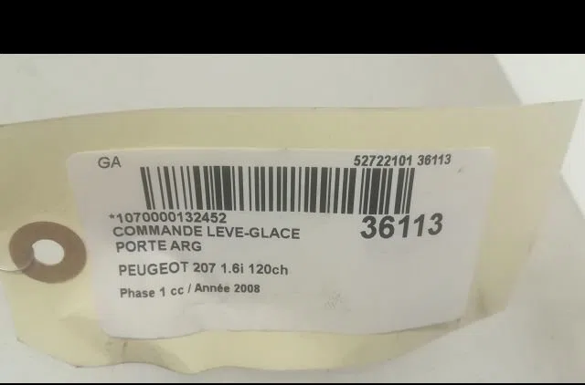 Commande leve-glace porte arrière gauche PEUGEOT 207 2008 occasion