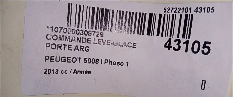 Commande leve-glace porte arrière gauche Peugeot 5008 (0U_, 0E_) 1.6 hdi (2010-2017) occasion