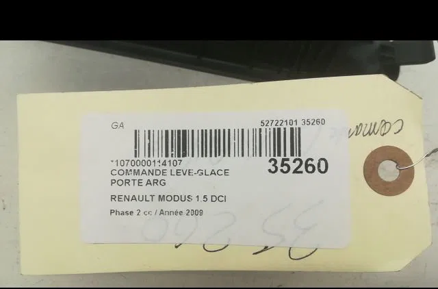 Commande leve-glace porte arrière gauche RENAULT MODUS 2009 occasion
