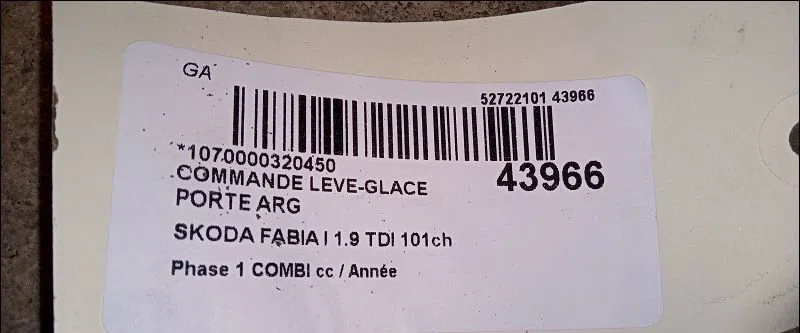 Commande leve-glace porte arrière gauche Skoda FABIA I Combi (6Y5) 1.9 tdi (2000-2007) occasion