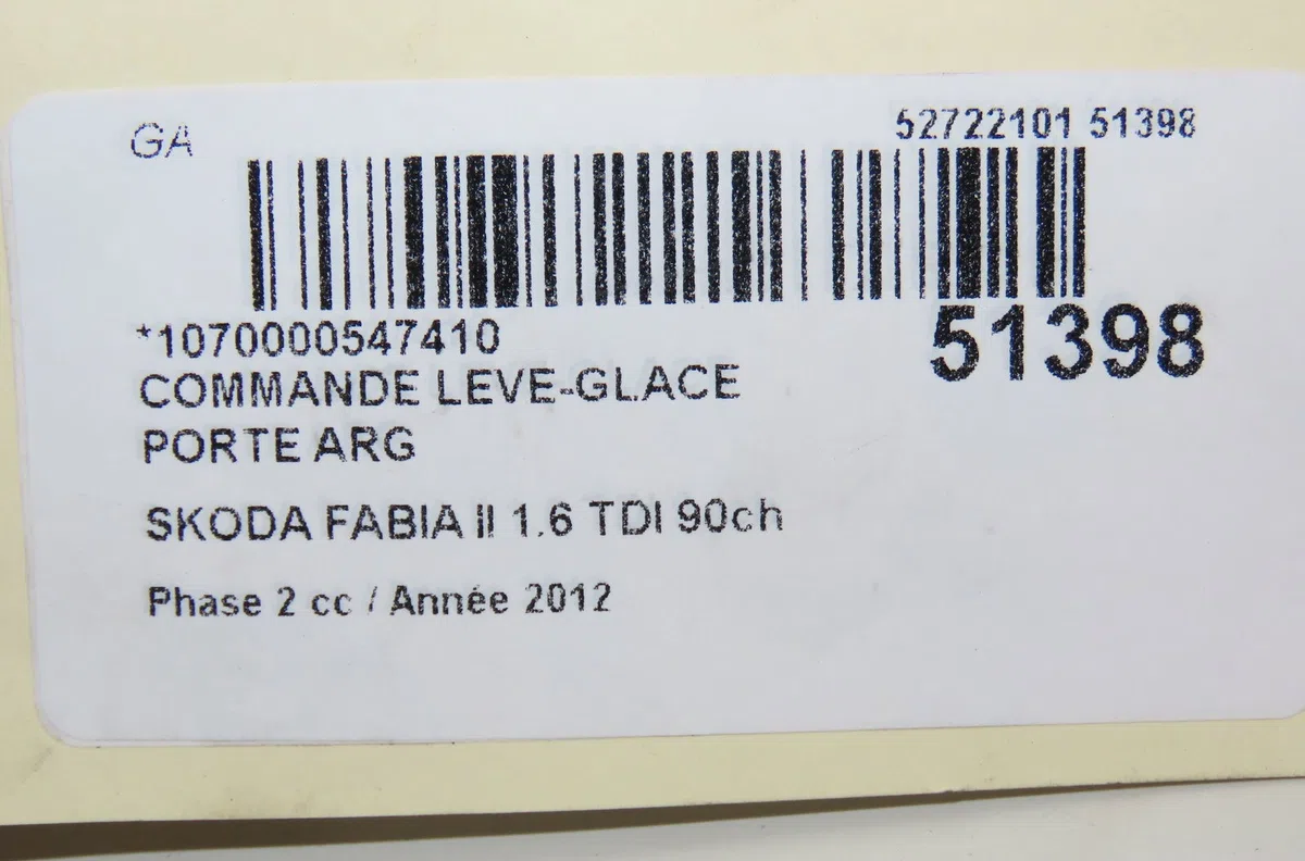 Commande leve-glace porte arrière gauche Skoda FABIA II (542) 1.6 tdi (2010-2014) occasion